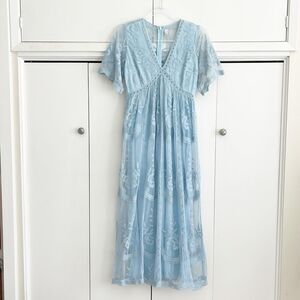 PinkBlush Light Blue Lace Mesh Overlay Maternity Maxi Dress